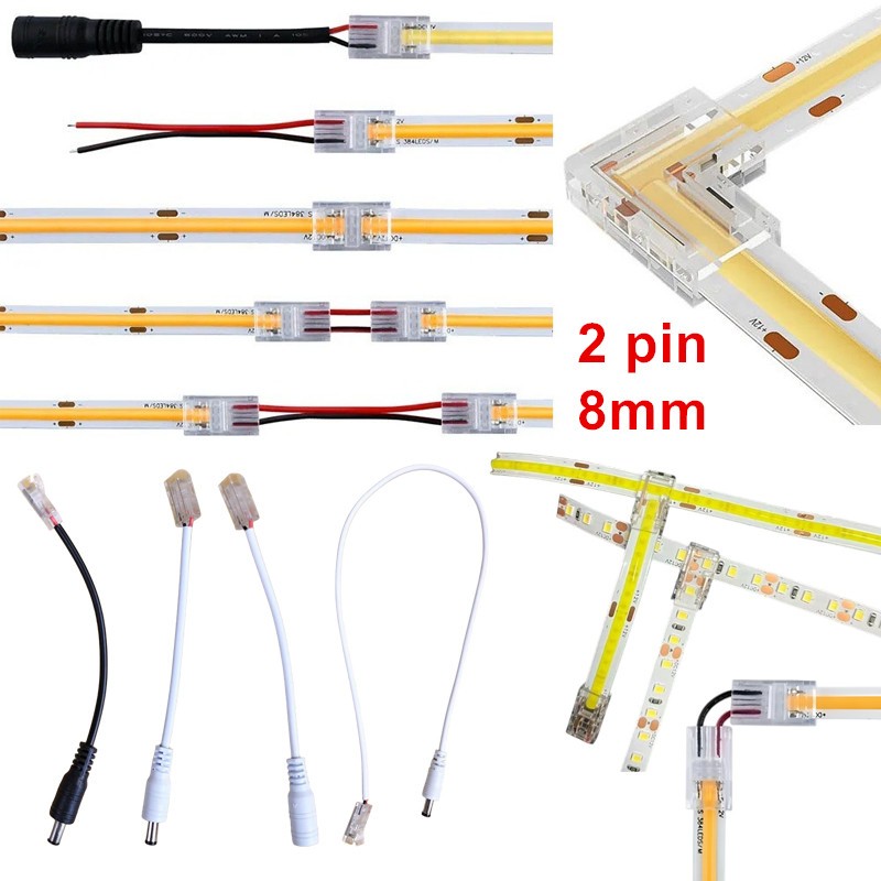 1 ชิ้น 2Pin 8 มิลลิเมตร LED Strip Connector L รูปร่าง T รูปร่าง Quick Wire มุม Connector เชื่อมฟรีสําหรับ 2835 5050 SMD COB ยืดหยุ่น LED Strip ไฟ