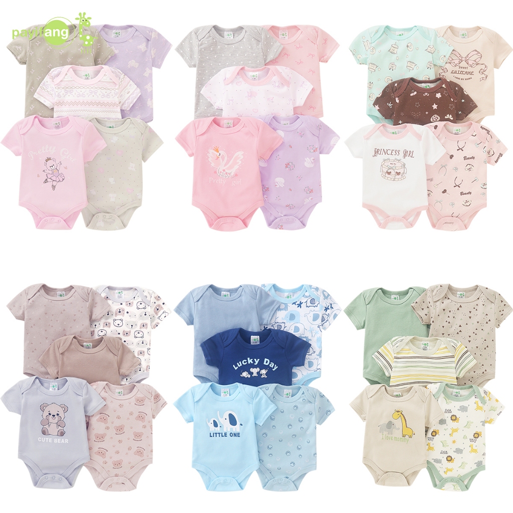 PAYI BABY-5 ชิ้นเด็กทารกหญิงผ้าฝ้ายนุ่ม Onesies ทารกแขนสั้น Romper 0-12 เดือนทารกแรกเกิดบอดี้สูท