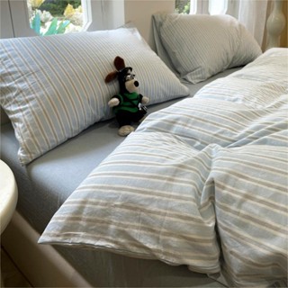 นุ่มเป็นมิตรกับผิวผ้าฝ้ายผสมแถบตารางล้างผ้าฝ้ายสี่ชิ้นชุดชุด…