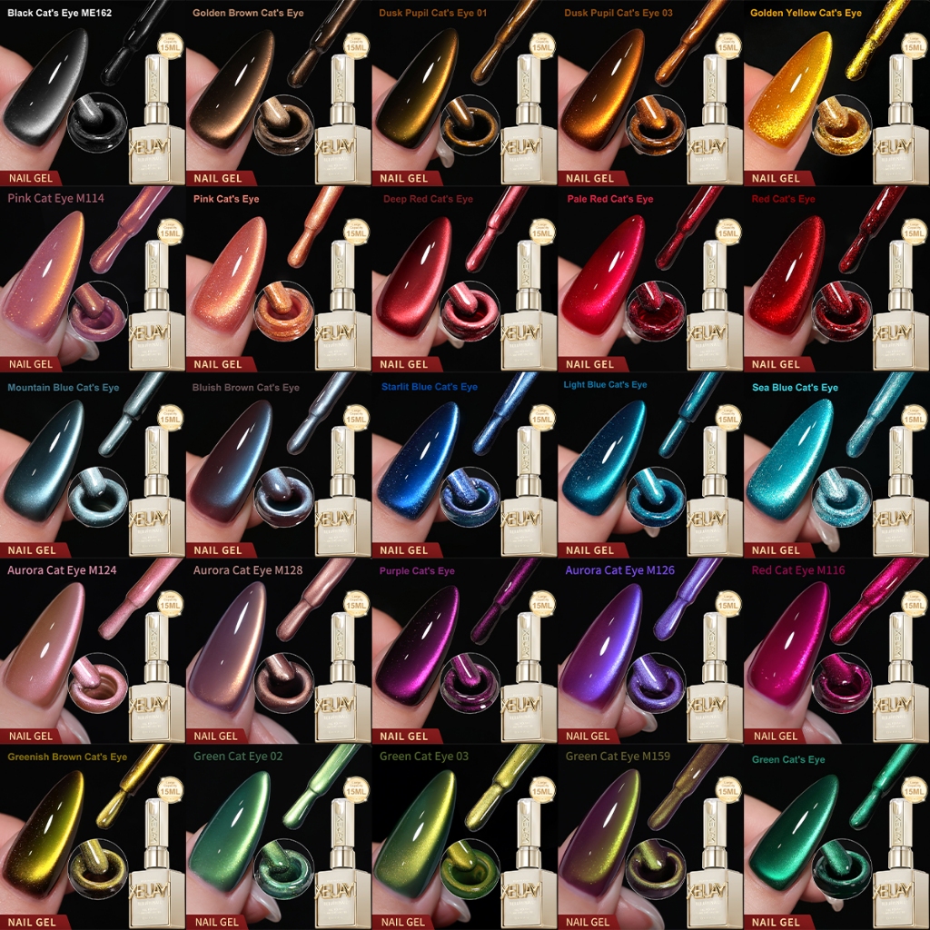 XEIJAYI Super Bright สีน้ําตาลสีเขียวแม่เหล็ก Cats Eye ยาทาเล็บ Long-Lasting Gloss เหมาะสําหรับร้านทําเล็บและบ้าน