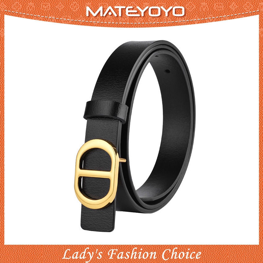 MATEYOYO เข็มขัดแฟชั่นผู้หญิง หนังวัวชั้นสอง ดีไซน์หัวเข็มขัดเรียบหรู แบบบางปรับขนาดได้ สำหรับสาวๆ และคุณผู้หญิง