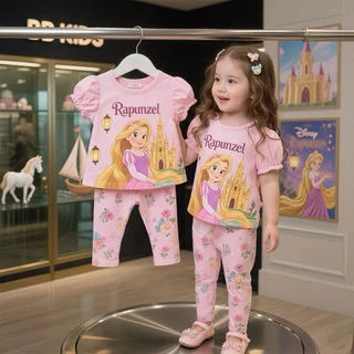 honeywears⚡พร้อมส่ง⚡ชุดเซ็ทเด็กน่ารัก ชุดดิสนี่ เสื้อยืดแขนสั้น+กางเกงขายาว พิมพ์ลายเจ้าหญิงการ์ตูนน่ารัก ผ้ายืด เนื้อนุ่ม เหมาะสำหรับเด็กหญิง ไซส์ 110-150