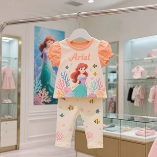 honeywears⚡พร้อมส่ง⚡ชุดเซ็ทเด็กน่ารัก ชุดดิสนี่ เสื้อยืดแขนสั้น+กางเกงขายาว พิมพ์ลายเจ้าหญิงการ์ตูนน่ารัก ผ้ายืด เนื้อนุ่ม เหมาะสำหรับเด็กหญิง ไซส์ 110-150
