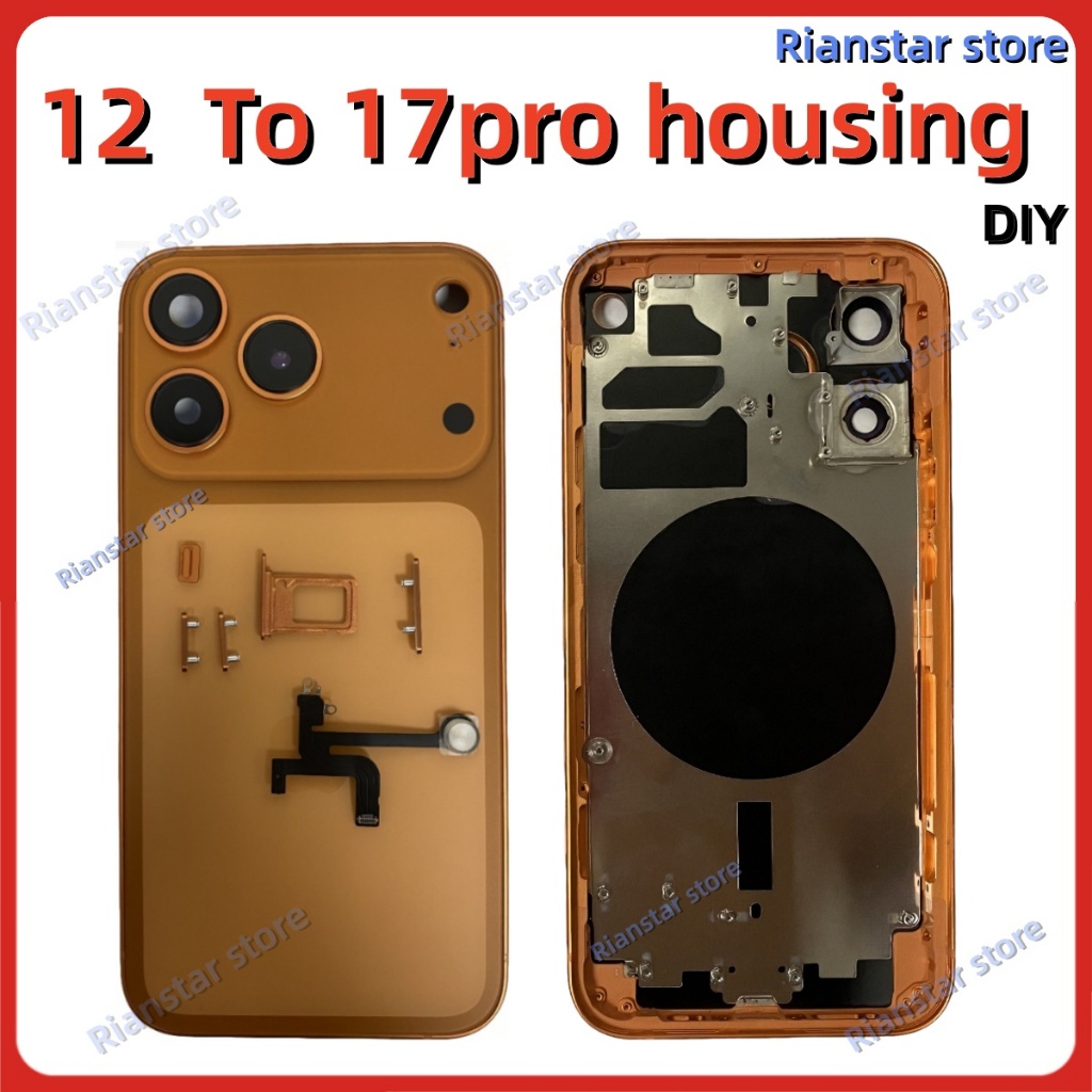 DIY สําหรับ 12 ถึง 17 Pro DIY ฝาหลัง, เปลือกด้านหลังสําหรับ 12 ถึง 17 Pro กลับแบตเตอรี่กรอบกลางเปลี่ยนกรอบ