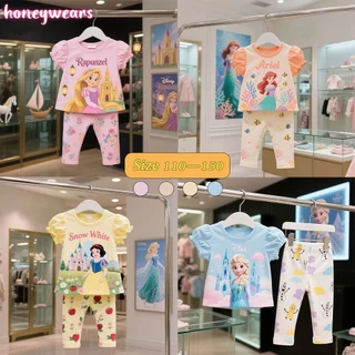 honeywears⚡พร้อมส่ง⚡ชุดเซ็ทเด็กน่ารัก ชุดดิสนี่ เสื้อยืดแขนสั้น+กางเกงขายาว พิมพ์ลายเจ้าหญิงการ์ตูนน่ารัก ผ้ายืด เนื้อนุ่ม เหมาะสำหรับเด็กหญิง ไซส์ 110-150