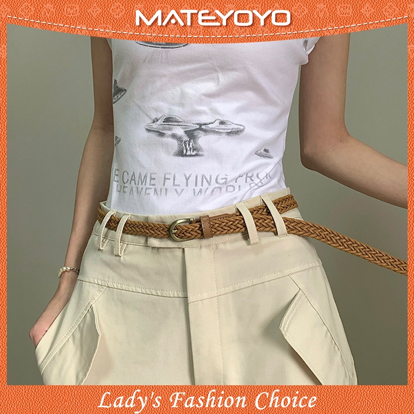 MATEYOYO เข็มขัดผู้หญิงแบบเชือกถักเคลือบขี้ผึ้ง ดีไซน์หัวเข็มขัดสวยงาม ปรับขนาดได้ เหมาะสำหรับเด็กผู้หญิงและสุภาพสตรี