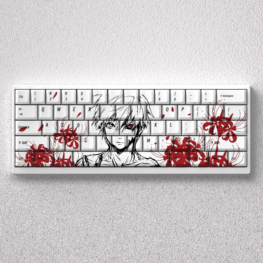 Vanso Kaneki Ken Keycaps - วัสดุ PBT โปรไฟล์เชอร์รี่, การพิมพ์ย้อมห้าด้าน, ปุ่มกดแบบอนิเมะ, เข้ากันได้กับคีย์บอร์ดเชิงกลเค้าโครง 60%/65%/68%
