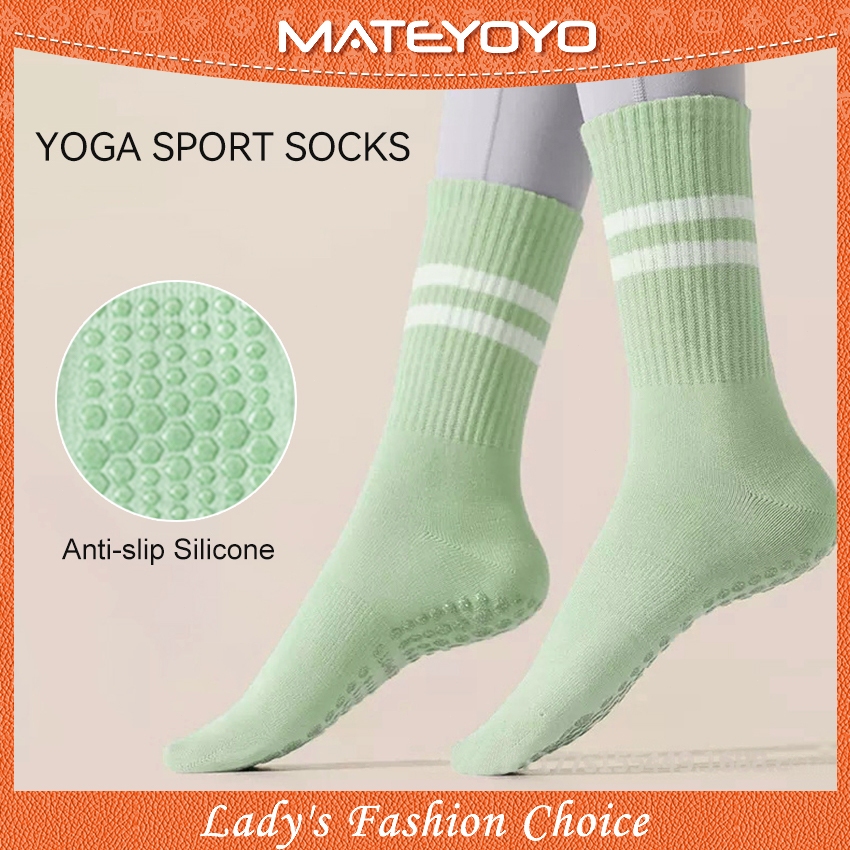 MATEYOYO ถุงเท้าโยคะพร้อมพื้นกันลื่นสำหรับผู้หญิง ใช้ในบ้าน พื้นบาร์เร่ ถุงเท้าไม่ลื่น เต้นรำ พิลาทิส กีฬา ผ้าฝ้าย