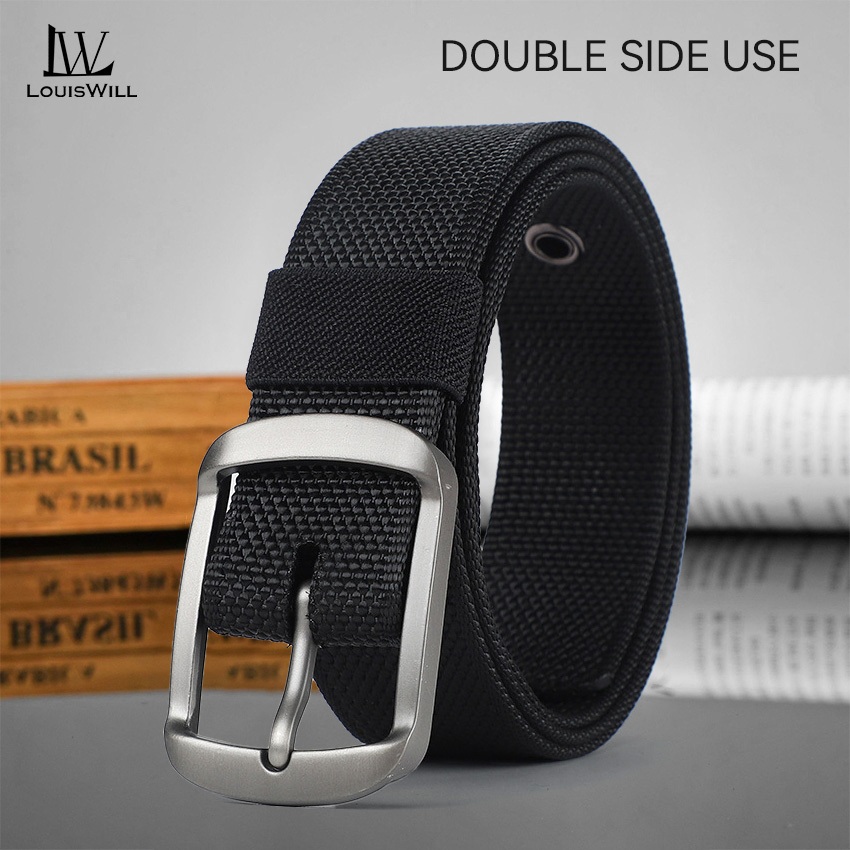เข็มขัดหลุยส์วิลล์สำหรับผู้ชาย ทำจากไนลอนสองด้าน ทนทานสำหรับการใช้งานกลางแจ้งและกีฬา สวมใส่ง่ายกับกางเกงผ้าใบ