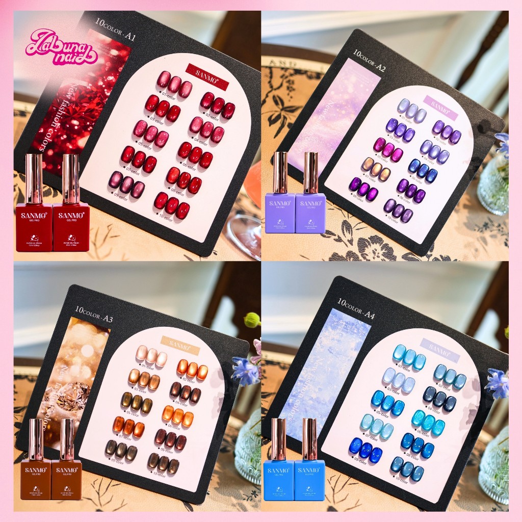 【พร้อมส่ง】SANMO เซ็ตใหม่ 10 สี สีเจลแคทอายเนื้อซาติน, สีเจลแคทอาย/สีลูกแก้ว สีเจลสีพื้น สีเจลแคทอายฟองอากาศ แถมชาร์ทสีให้คุณโชว์สีสวยๆ