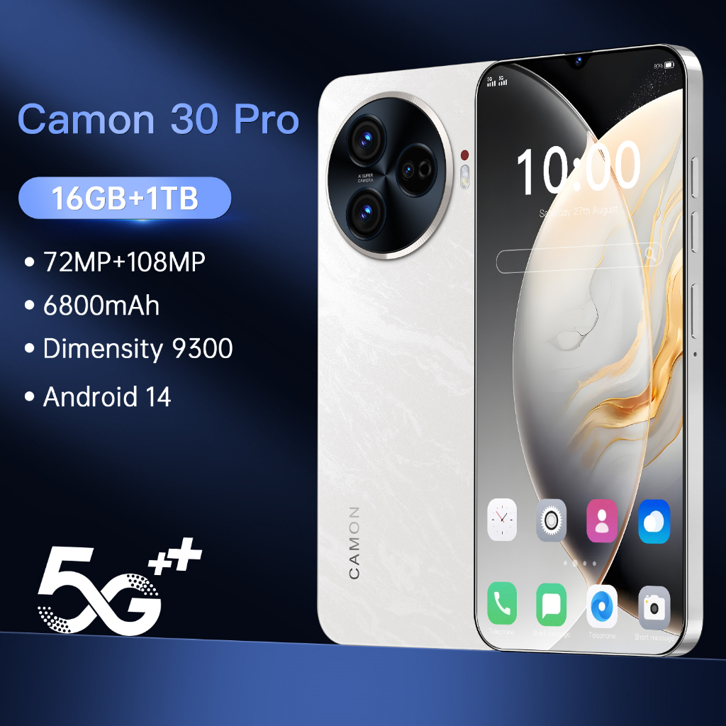 smartphone ขายร้อน Camon 30 Pro 5G สมาร์ทโฟน | ขนาด 9300 16+512GB | 72MP + 108MP กล้อง 6.8 "Full HD 