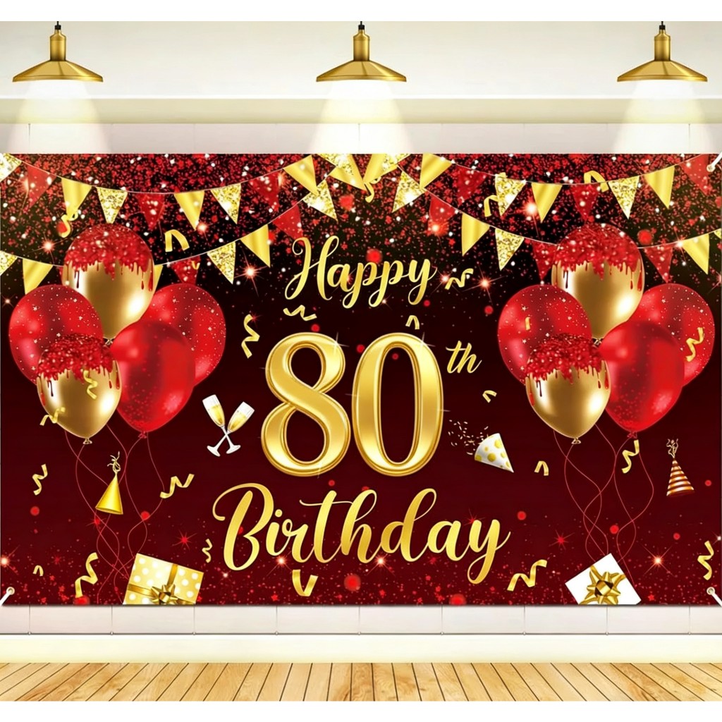 5x3ft สีแดงทอง 50th 70th 75th 80th 90th วันเกิดแบนเนอร์ตกแต่งสําหรับผู้ชายผู้หญิงเงาสีแดงสุขสันต์วัน