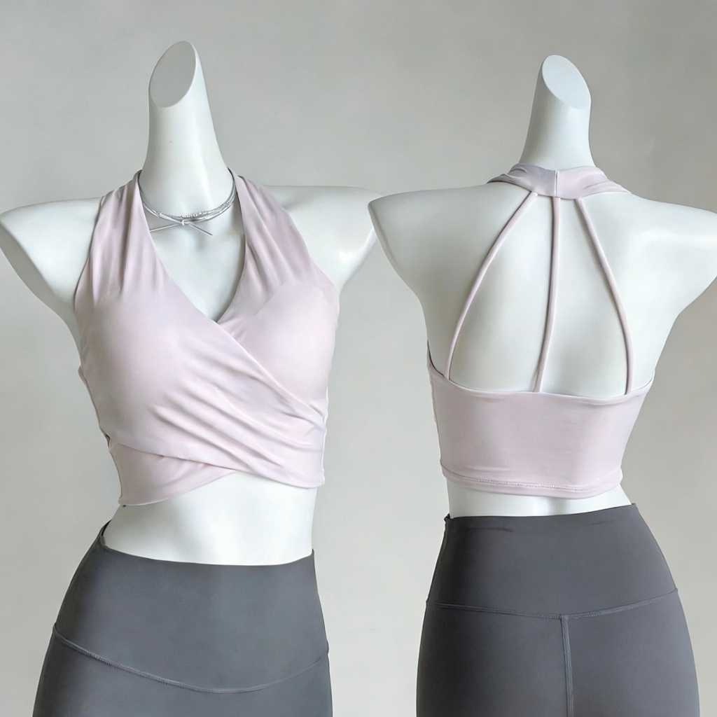 เบาะเชือกแขวนคอสปอร์ตบรา Crisscross Deep V กลับโยคะยิมเสื้อกล้าม