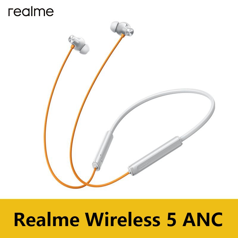 Original Realme Wireless 5ANC หูฟังบลูทูธไร้สายแบบคล้องคอ นําเสนออายุการใช้งานแบตเตอรี่ในหู การตัดเส