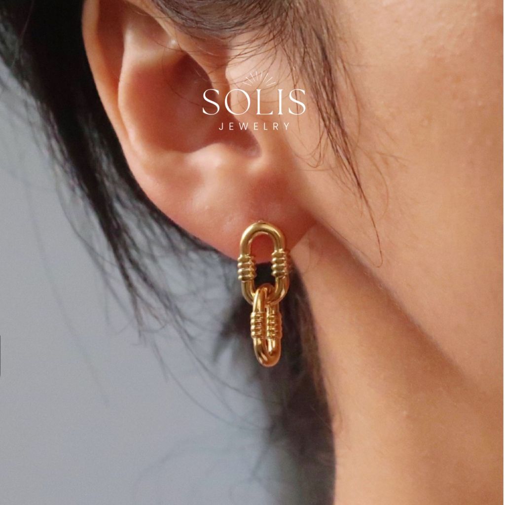 ต่างหู Linked Dangle Stud สแตนเลสสำหรับผู้หญิง ไม่เป็นสนิมและกันน้ำ ดีไซน์บولدเพื่อสร้างความประทับใจ ER448
