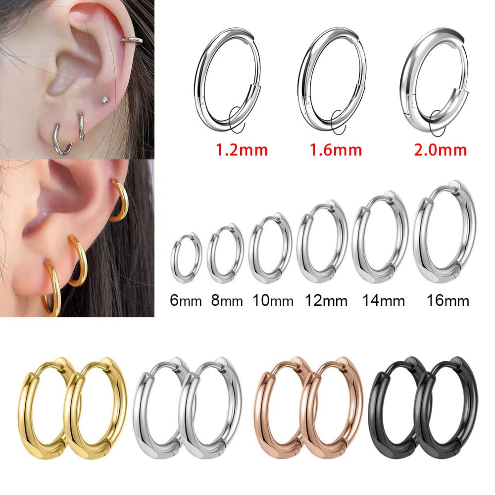 ต่างหูสเตนเลสสตีล แบบ hoop และ huggie ขนาด 6-14 มม.