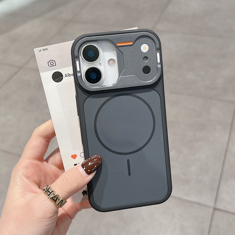 พรีเมี่ยม 2-in-1 อะคริลิค A-ring แม่เหล็กดูดสีคู่หน้าต่างขนาดใหญ่เคสโทรศัพท์เหมาะสําหรับ iPhone 11 12 13 14 15 16 17 Pro Max frosted รวมทุกอย่างฝาครอบป้องกันการตก