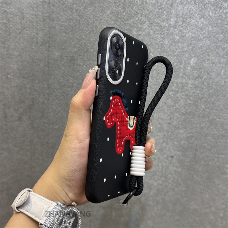 สําหรับ OPPO reno 8T 4G reno 8T 5G ขั้นสูงหนังเคสโทรศัพท์ความงามการ์ตูน Little Red Horse Design ฟรีป