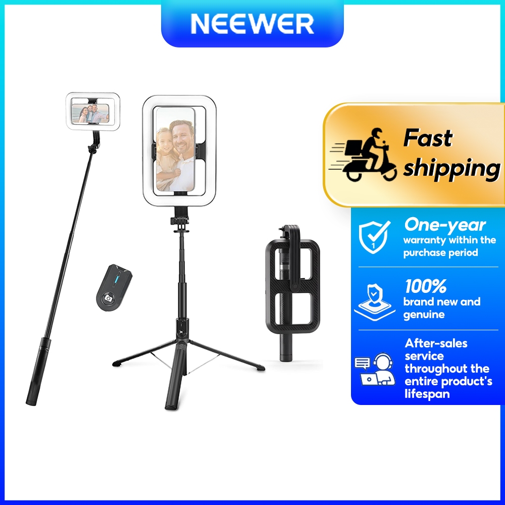 NEWEER BASICS NL100B ไฟวงแหวนพกพาพร้อมขาตั้งกล้องไม้เซลฟี่ 72" 1200mAh