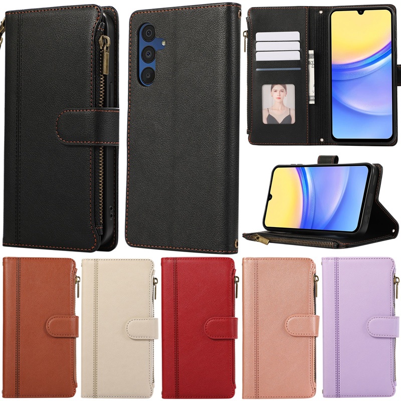 SAMSUNG DeluxeปลอกสําหรับSamsung Galaxy A55 A35 A25 A05S A24 A54 A34 A15 A14 A23 A13 A33 A53 5G A05 A04S M23 ซิปกระเป๋าสตางค์หนังPUช่องเสียบการ์ดผิวป้องกันพลิกกรณี