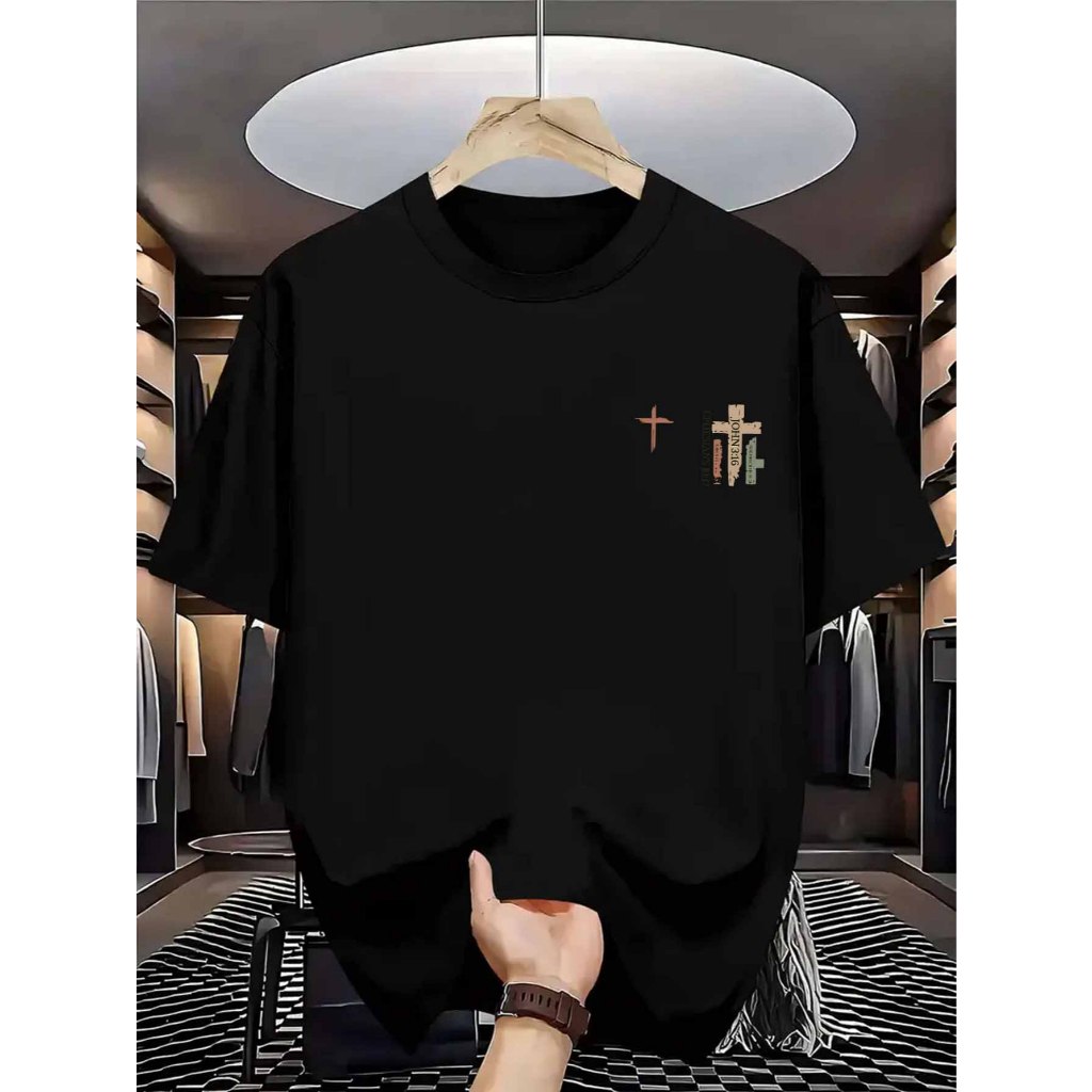 Cross Bible Verse Graphic Men's Short Sleeve Summer T-Shirt เหมาะสำหรับกิจกรรมกลางแจ้งและสไตล์สตรีทแ