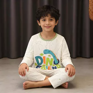 ชุดนอนสไตล์ญี่ปุ่นแขนยาว คอกลม เหมาะสำหรับเด็กชายและเด็กหญิง อายุ 9-10 ปี