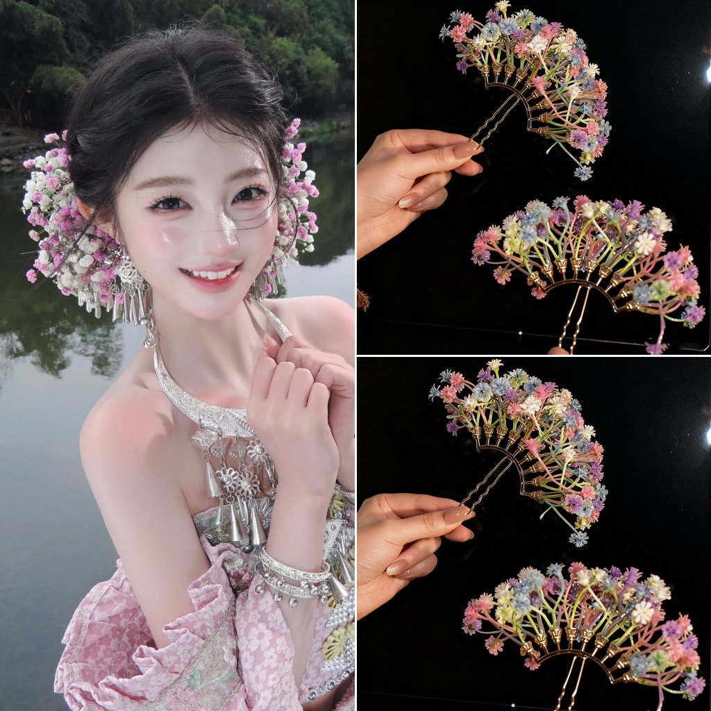 ปิ่นปักผมดอกไม้นกยูงสไตล์จีนร่วมสมัย โทนบรรยากาศแบบฟีลพรหมจุมพาฬ เครื่องประดับศีรษะสำหรับผู้หญิง เหม