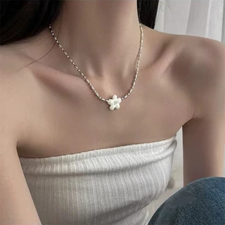 สร้อยคอดอกไม้ขนาดเล็กสไตล์เกาหลีออกแบบหวานข้าวลูกปัดสร้อยคอโซ่โลหะผู้หญิงของขวัญวันหยุด