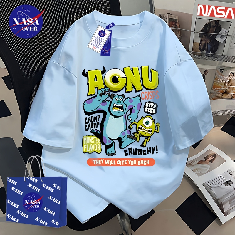 【จัดส่งจากกรุงเทพฯ】🔥NASA ฤดูร้อน oversize แขนสั้น ลายมอนสเตอร์การ์ตูน 👹 ดีไซน์เฉพาะตัว เทรนด์ สีฟ้า เสื้อ ยูนิเซ็กส์YG1480