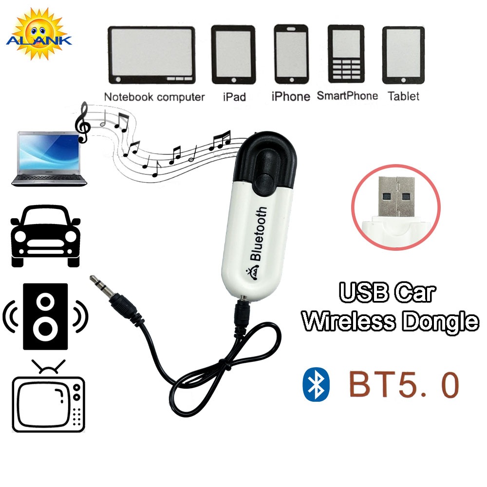 ALANK บลูทูธมิวสิค BT-163 USB Bluetooth Audio Music Wireless Receiver Adapter 3.5mm Stereo Audio