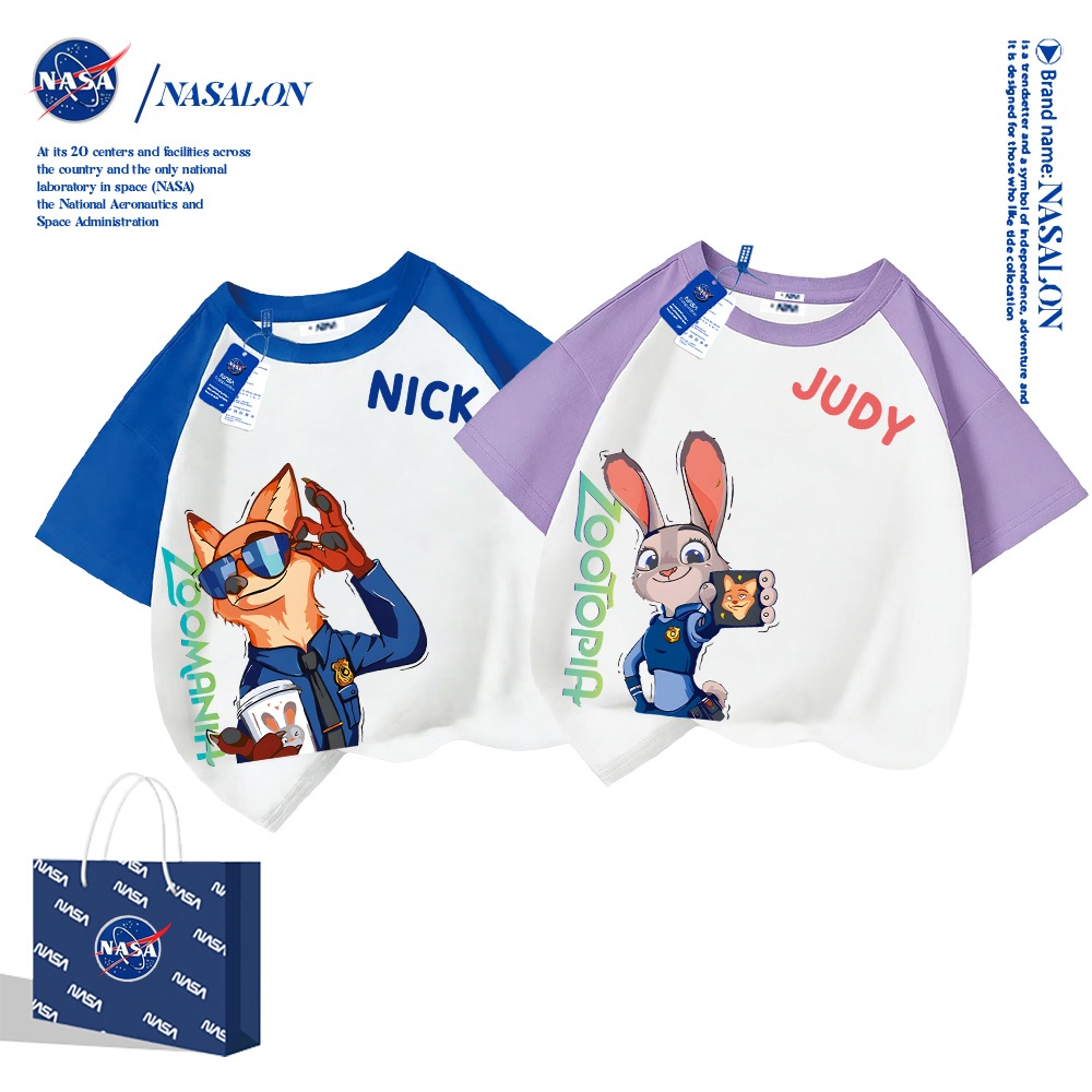 NASA เสื้อยืดเด็ก Judy Nick ลายการ์ตูน cotton 100% นุ่มสบาย ทรงหลวม ระบายอากาศดี ใส่สบายทั้งเด็กชายกับเด็กหญิง