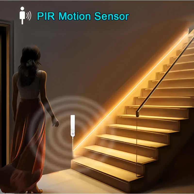 Motion Sensor ไฟ LED Strip แบตเตอรี่ขับเคลื่อน 320 Leds/m COB ไฟ LED Strip สําหรับบันได Pathway Corridor Step ห้องนอนตู้เสื้อผ้าภายใต้ตู้แสง