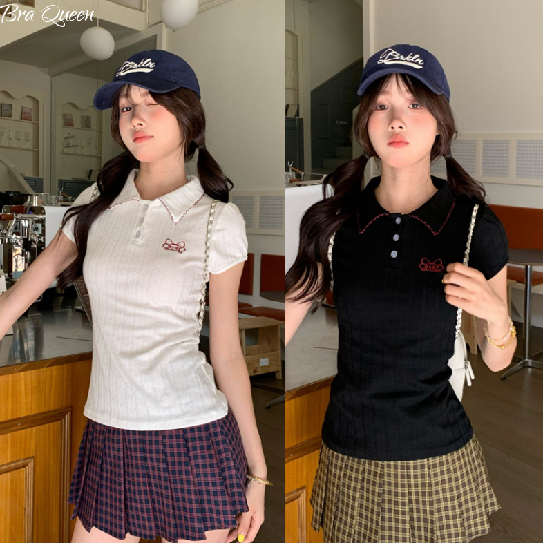 🖤พร้อมส่ง🤍เสื้อยืดคอปกแขนสั้น กระดุมหน้า ผ้านิ่ม ใส่บาย ลุคมินิมอล สไตล์เกาหลี สวมใส่สบาย