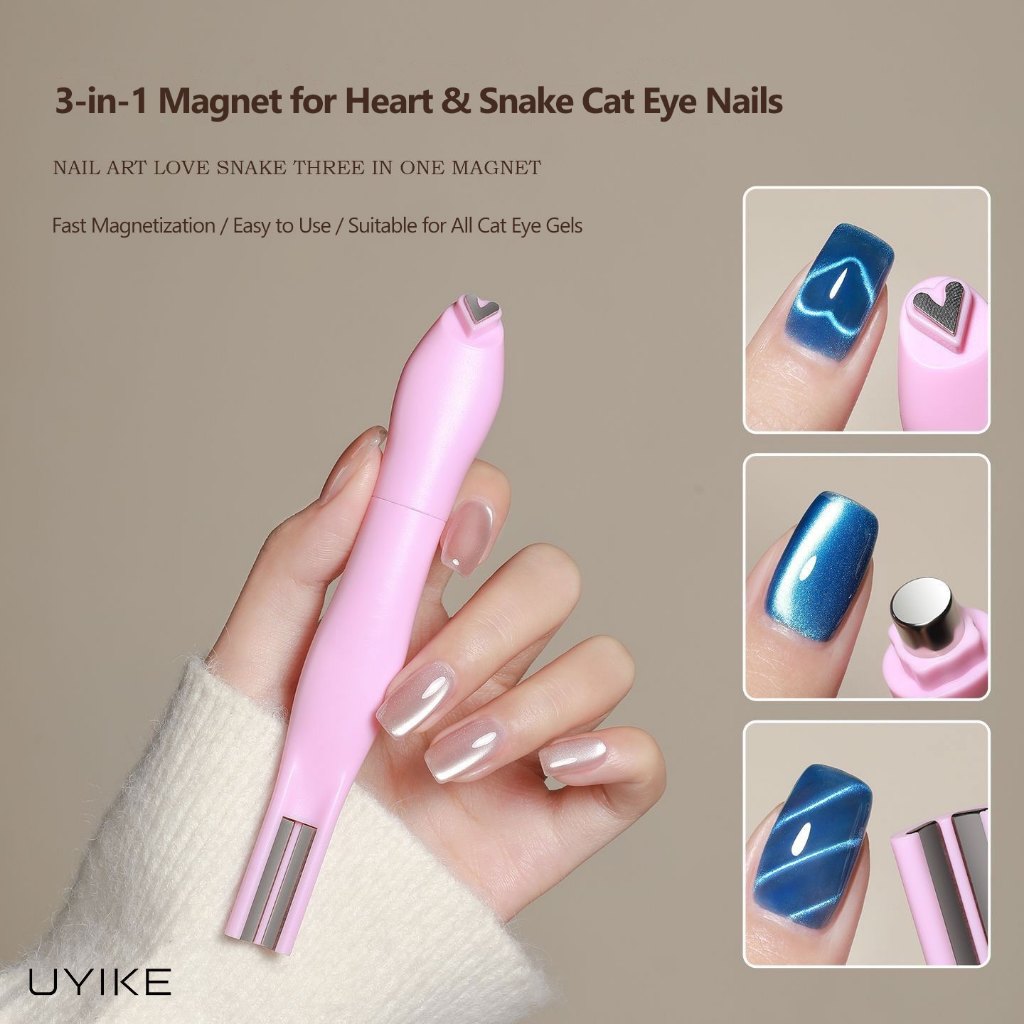 UYIKE New Love Snake แม่เหล็ก 3-in-1, แม่เหล็กตาแมว Viral, เครื่องมือเพ้นท์เล็บรูปหัวใจแม่เหล็กที่แข็งแกร่งเป็นพิเศษอเนกประสงค์