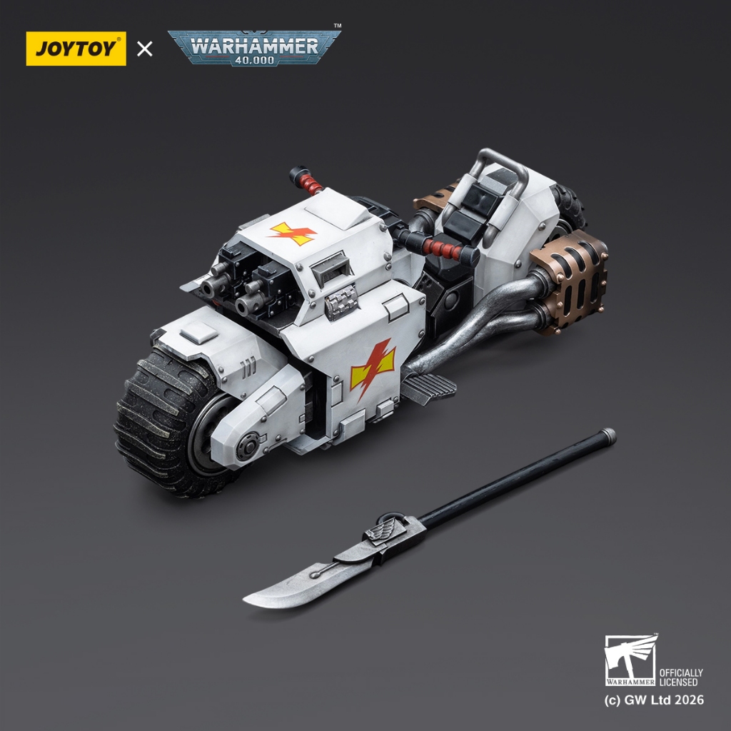 [ในสต็อก] ของเล่น JoyToy Warhammer40,000 Blood Angels Space Wolves Raven Guard Raider-pattern Combat Bike พร้อมปืนไรเฟิลโบลต์แฝดลิงค์ 1/18 Action Figure