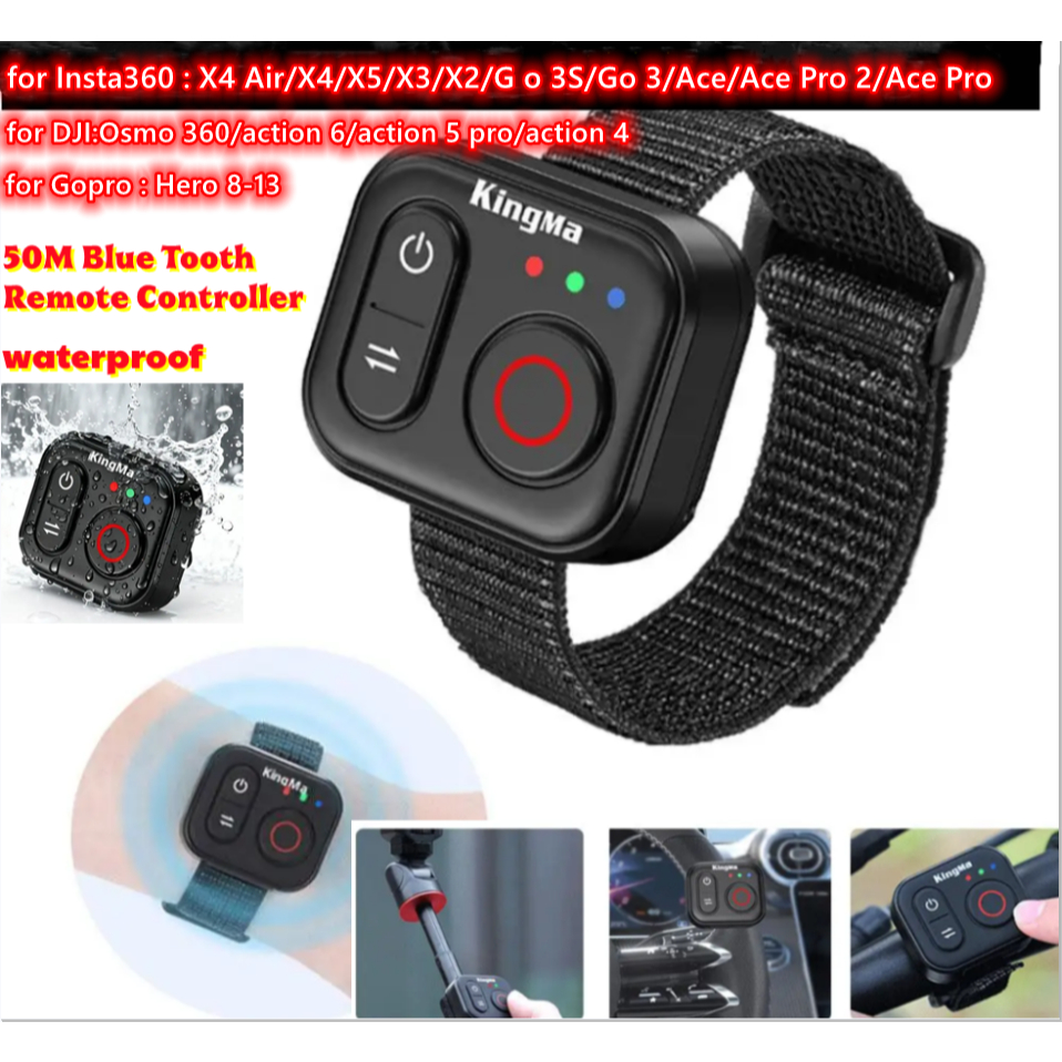 Kingma รีโมทคอนโทรลบลูทูธสําหรับ DJI Osmo Action 6/5 Pro/4/Osmo 360/Insta360 X5 X4 Air/X3 X2 Insta 360 Ace Pro 2 GoPro 13 12, การถ่ายภาพชัตเตอร์ปุ่มควบคุม
