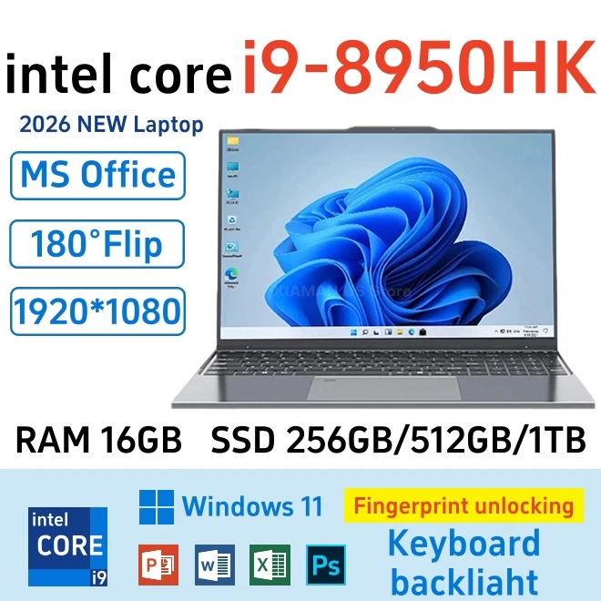 2026 ใหม่ลายนิ้วมือ UnIock โน้ตบุ๊ค 15.6 นิ้วแล็ปท็อป Intel Core i9-8950HK 16GB RAM 1TB/2TB SSD Windows 11 Pro แล็ปท็อปเกมสํานักงาน