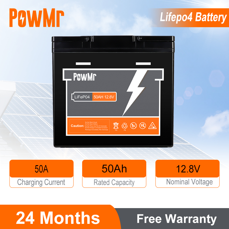 PowMr 50Ah 12V 4000+ Life Cycle LiFePO4 แบตเตอรี่ลิเธียมแบบชาร์จไฟได้ BMS ป้องกันมินิขนาด LiFePO4 แบตเตอรี่ลิเธียมเหล็กฟอสเฟตแบตเตอรี่