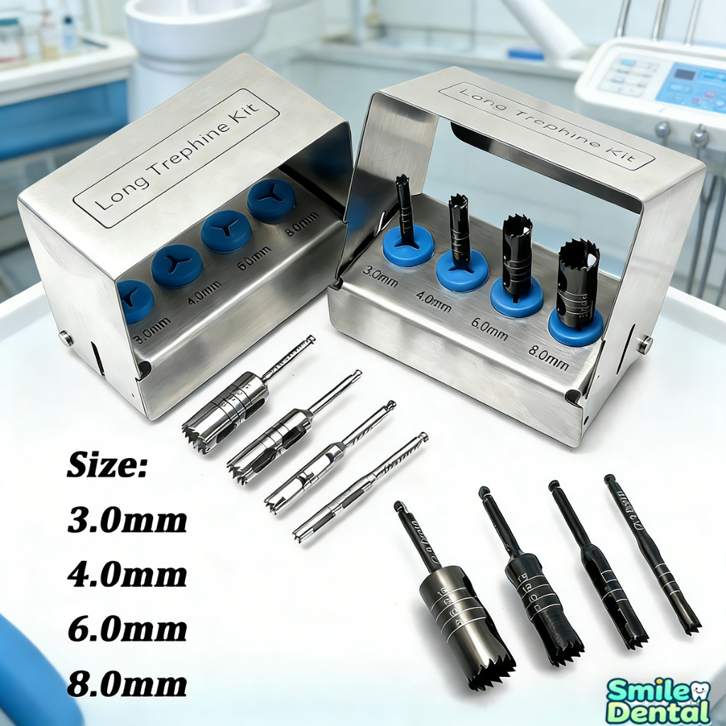 4 ชิ้น/เซ็ตทันตกรรมตัด Trephine Burs Implant Bone ยาว Trephine เจาะทันตกรรมเครื่องมือผ่าตัด Implant ต่ํา Handpiece