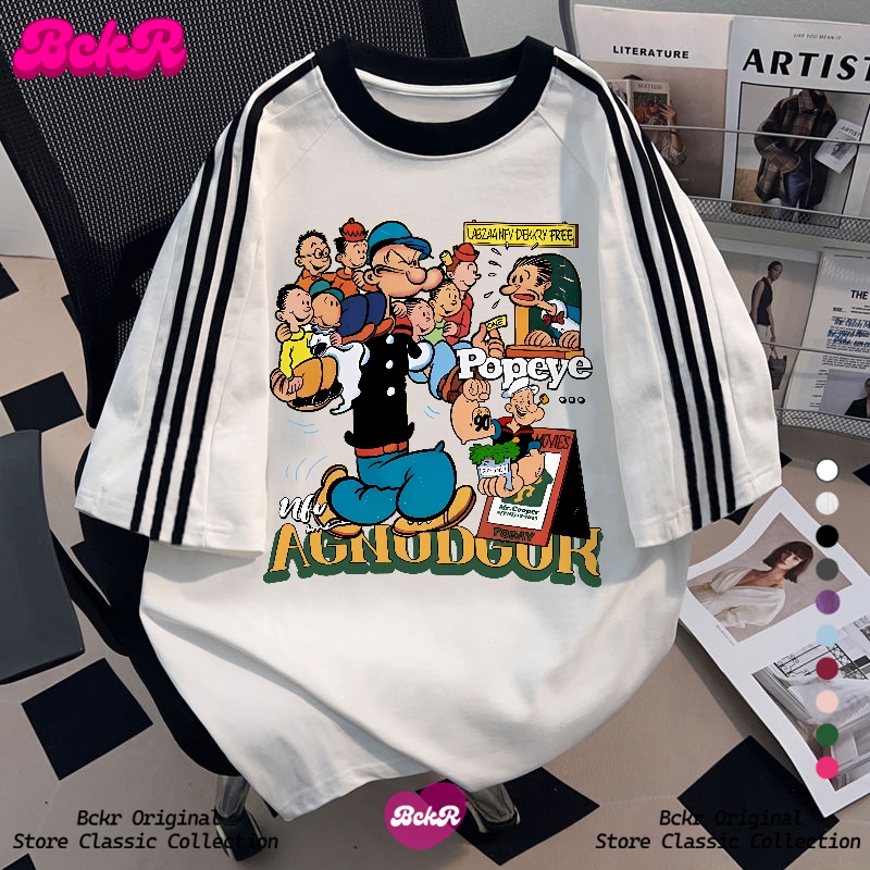 【จัดส่งตลอด 24 ชั่วโมง】🔥BCKRลายสามแถบ สไตล์ล้ำสมัย เฉพาะกลุ่ม เสื้อผญ เสื้👦🏻oversizeคอกลม เสื้อYG145