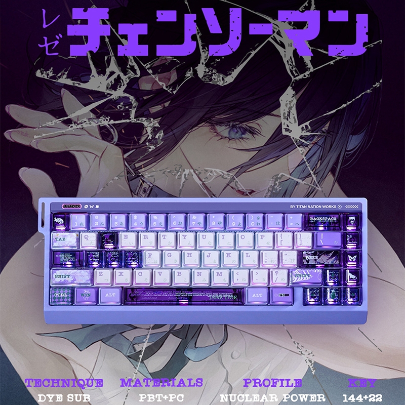 Titan Nation Reze Themed Sublimation Keycaps, Nuclear Powered Original Factory Side Transparent Keycaps