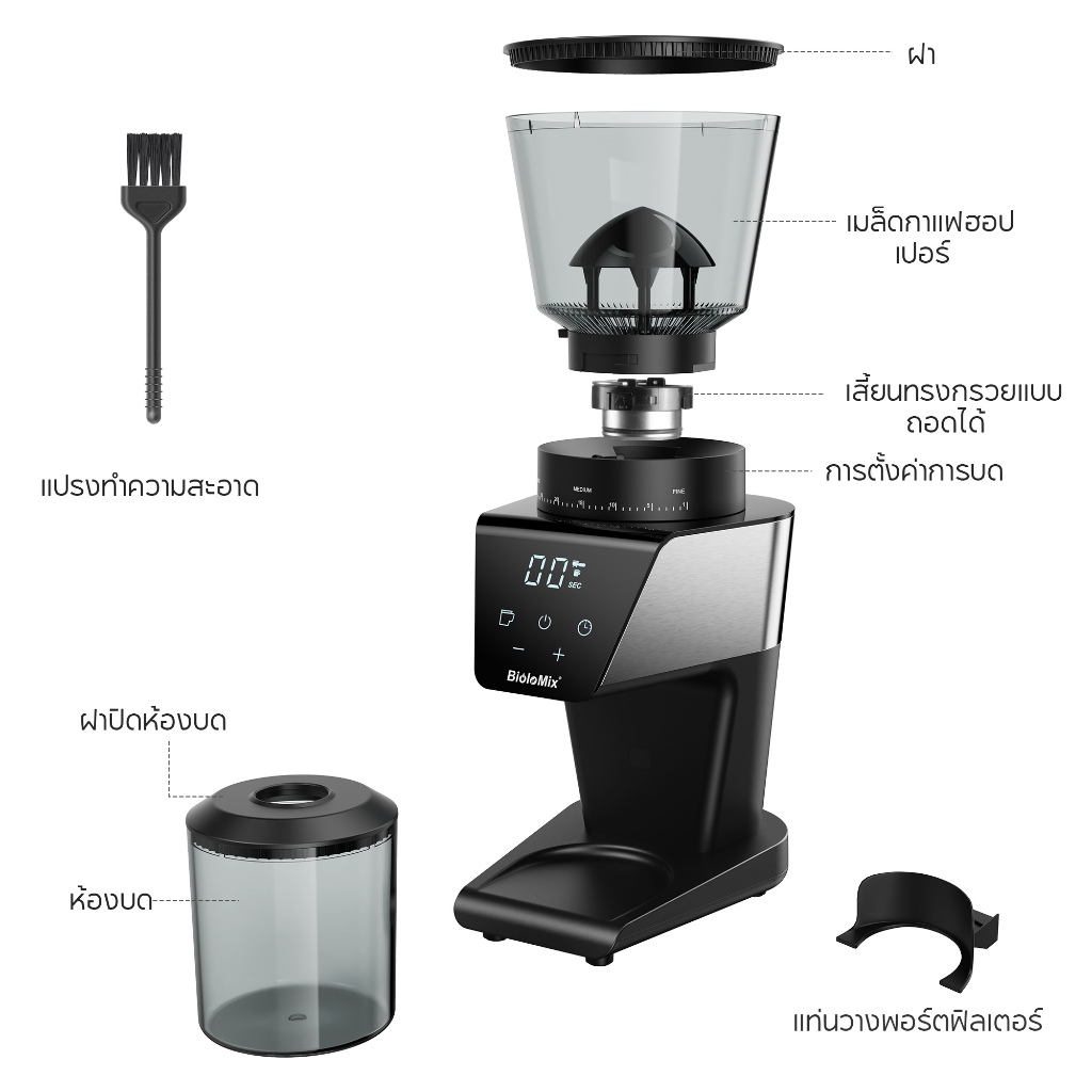เครื่องบดเมล็ดกาแฟเสี้ยนไฟฟ้า Biolomix พร้อมการตั้งค่าที่แม่นยำ 30 แบบสำหรับวิธีเอสเปรสโซ ดริป เทริน และเฟรนช์เพรสโซ ราคา ถูกที่สุด ดีลบีเคเค แกลเลอรีภาพที่ 6