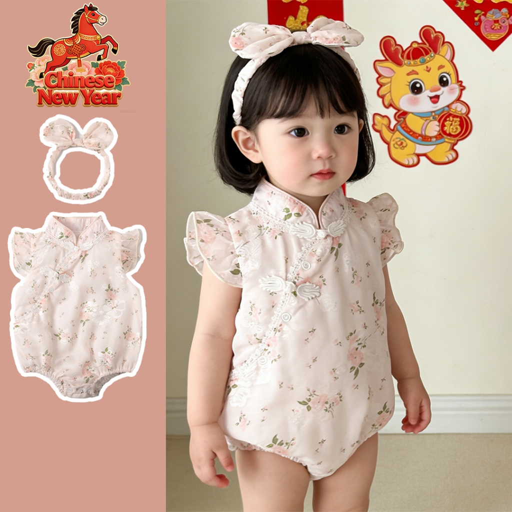 ชุดรอมเปอร์กี่เพ้า ผ้าฝ้าย แฟชั่นฤดูร้อน สไตล์จีน สําหรับเด็กทารกผู้หญิง