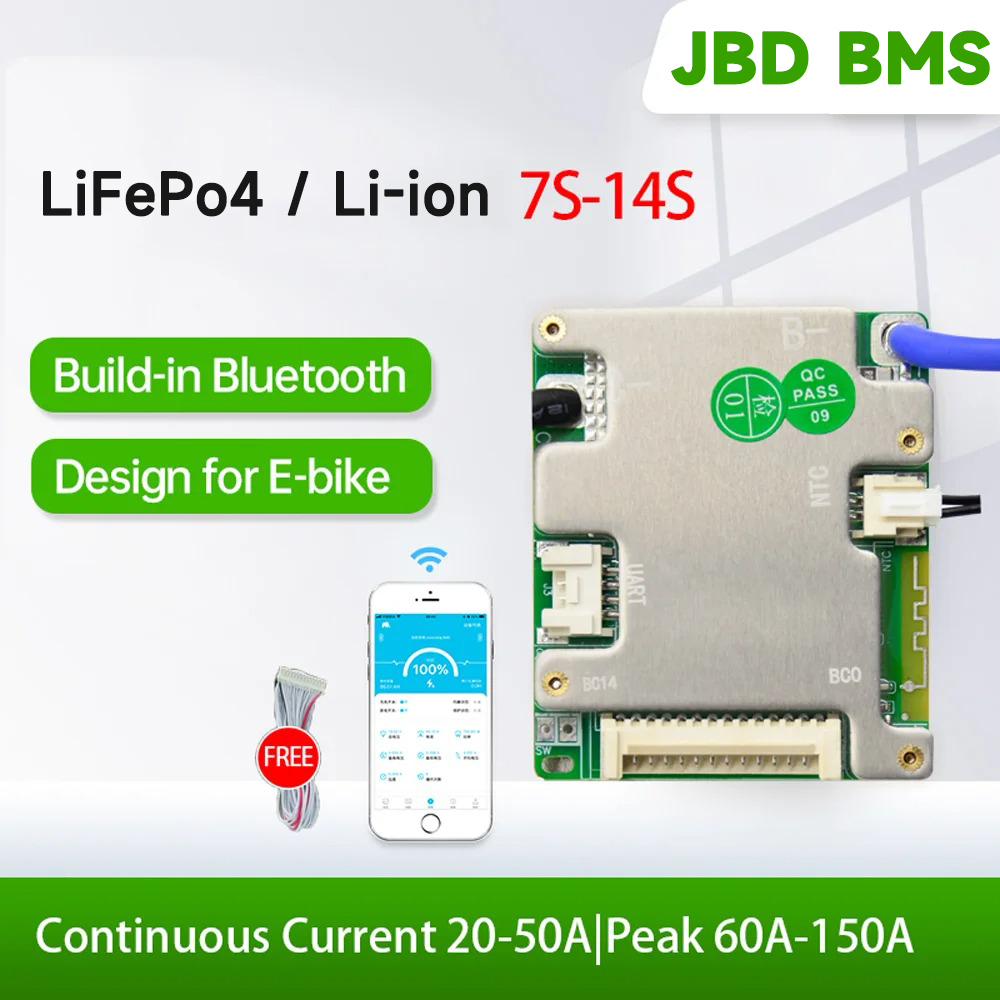 JBD BMS สมาร์ทบลูทูธ Lifepo4 Li-ion 8S 24V 7S 10S 12S 13S 14S 48V 20A 30A JIABAIDA BMS Balance