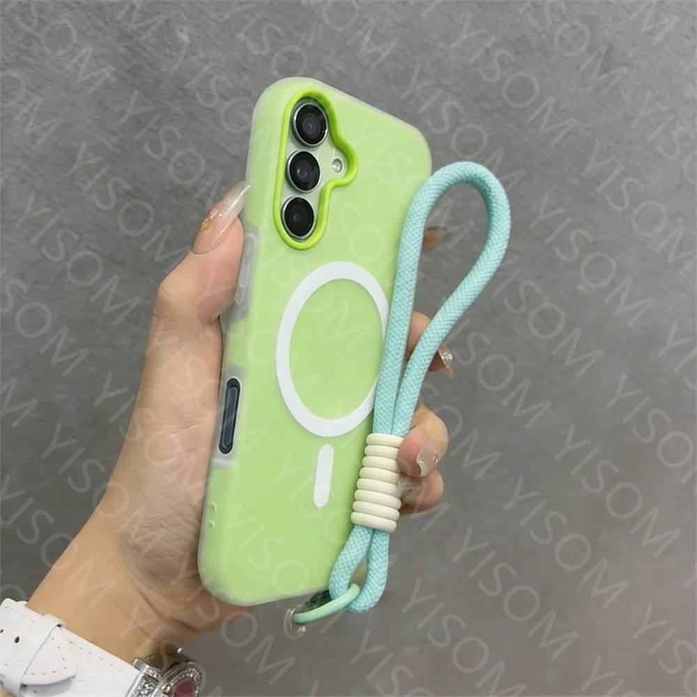 SAMSUNG Candy Lanyardเคสโทรศัพท์แม่เหล็กสําหรับSamsung Galaxy A17 A16 A15 A25 A26 A35 A36 A37 A54 A55 A56 A57 5G Matte 2 IN 1 พร้อมสายรัดข้อมือซิลิโคน
