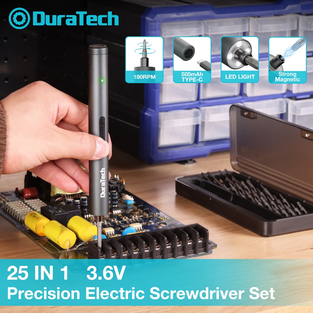 DuraTech 3.6V 25-in-1 Precision ไขควงไฟฟ้าชุด,ชาร์จ,ไฟ LED,เคสแม่เหล็กสําหรับซ่อมอิเล็กทรอนิกส์ & DIY ความคืบหน้า combedwag combed