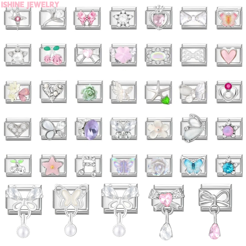 สร้อยข้อมือสแตนเลส DIY ตกแต่งด้วยดอกไม้และผีเสื้อ charm สีขาว ยอดนิยม