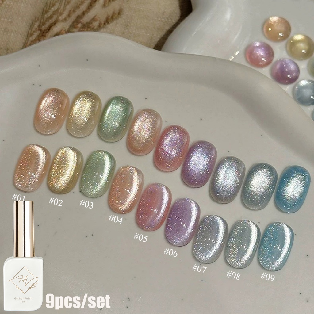 ZH 9 สี Tyndall Effect Catseye Nails เล็บเจลแม่เหล็กแฟชั่น