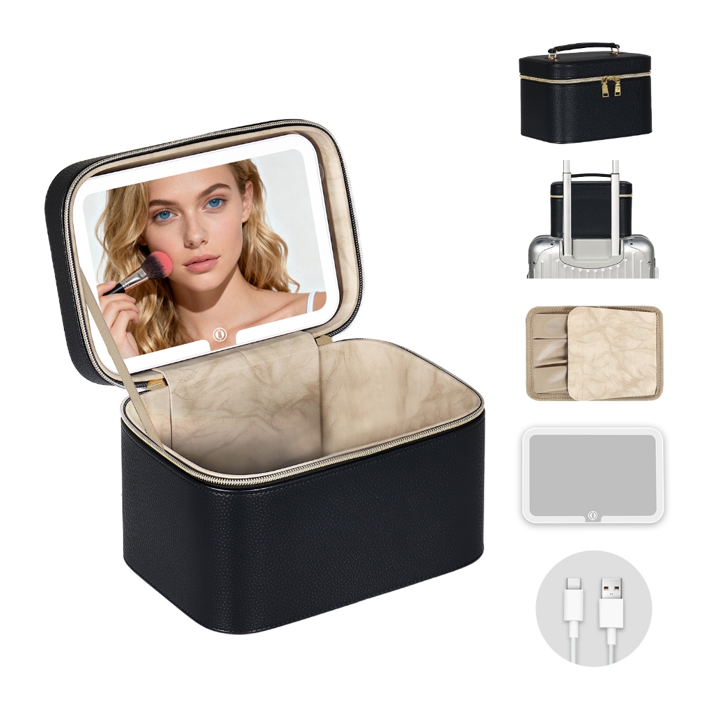 OBOX กระเป๋าแต่งหน้าแบบพกพาพร้อมไฟ LED - กล่องแต่งหน้ากันน้ํา & กล่องแต่งหน้าเครื่องสําอางสําหรับการ