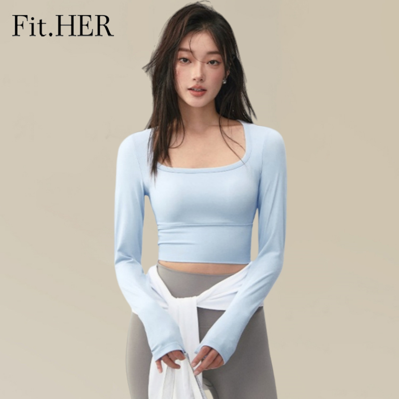 Fit HER Yoga Top พร้อมบราในตัว ทรงเข้ารูป สําหรับวิ่งออกกําลังกายและใช้ในห้องฝึกซ้อม